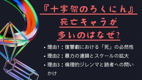 理由1：復讐劇における「死」の必然性理由2：暴力の連鎖とスケールの拡大 理由3：倫理的ジレンマと読者への問いかけ 